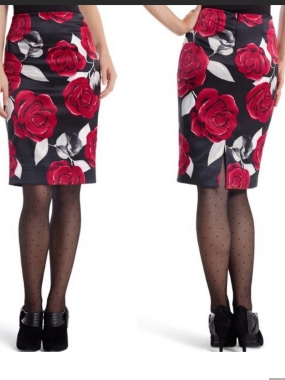 White House Black Market Red Rose Pencil Skirt, Size 00